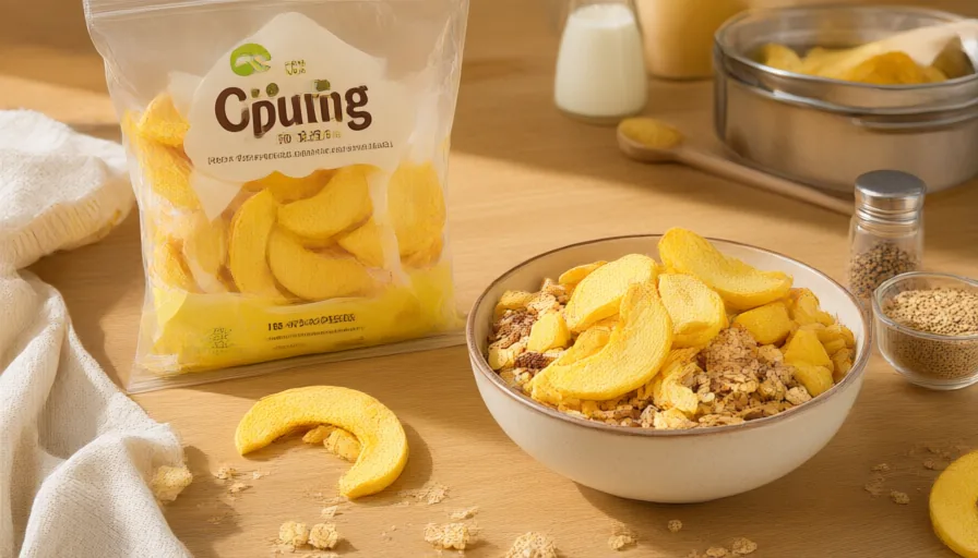 Freeze-dried yellow peach crisps (HB-FD-PE48) in service