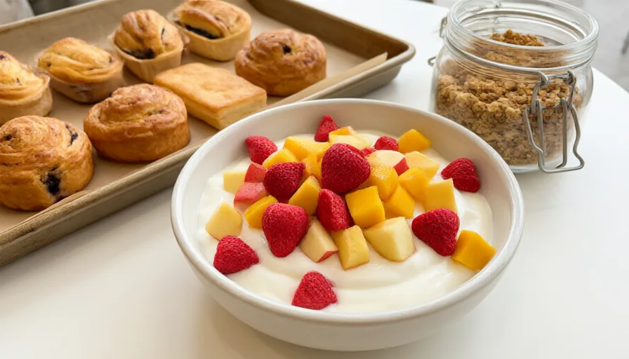 Yogurt bowl topped with freeze-dried fruit crisps